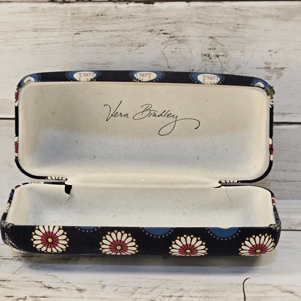Vera‎ Bradley Night Owl Hard Shell Eyeglass Case Navy Blue Floral Owl Print